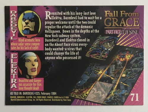 1994 Fleer Marvel Universe Series V #71 Daredevil Elektra tarjeta de otoño ¡único dueño! - Imagen 2 de 2