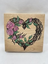 Vintage Stampendous Rubber Stamp -Rose Heart Wreath- W001 Grapevine Country 4