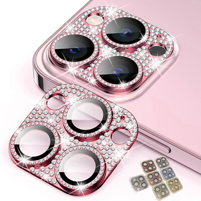 Fr iPhone 16 15 14 13 Pro Max Diamond Tempered Glass Metal Camera Lens Protector