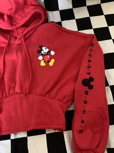 DISNEY Logo MICKEY MOUSE Crop Hoodie RED Sweatshirt FITTED Elastic Waist Sz M - Picture 12 of 15