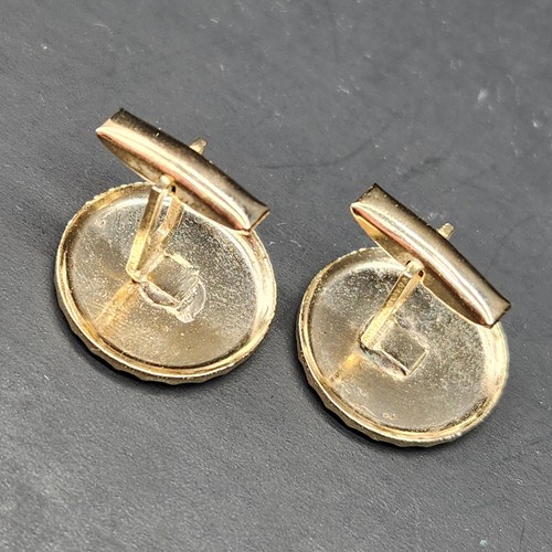 Vintage 80s cufflinks men's gold tone metal round texturized bullet back formal - Picture 4 of 5