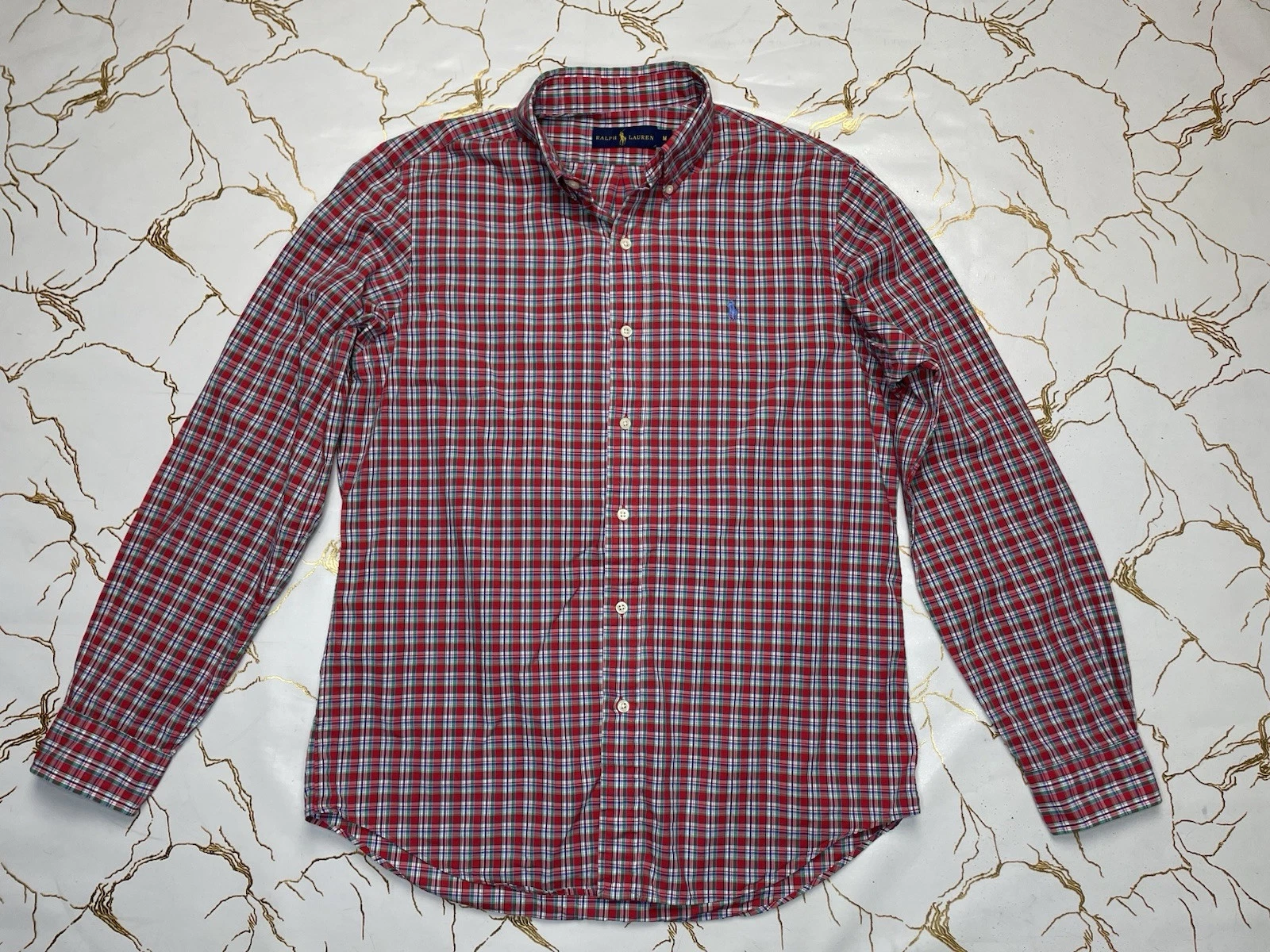 Polo Ralph Lauren Men Red Multicoloured Check Button Up Shirt Size Medium