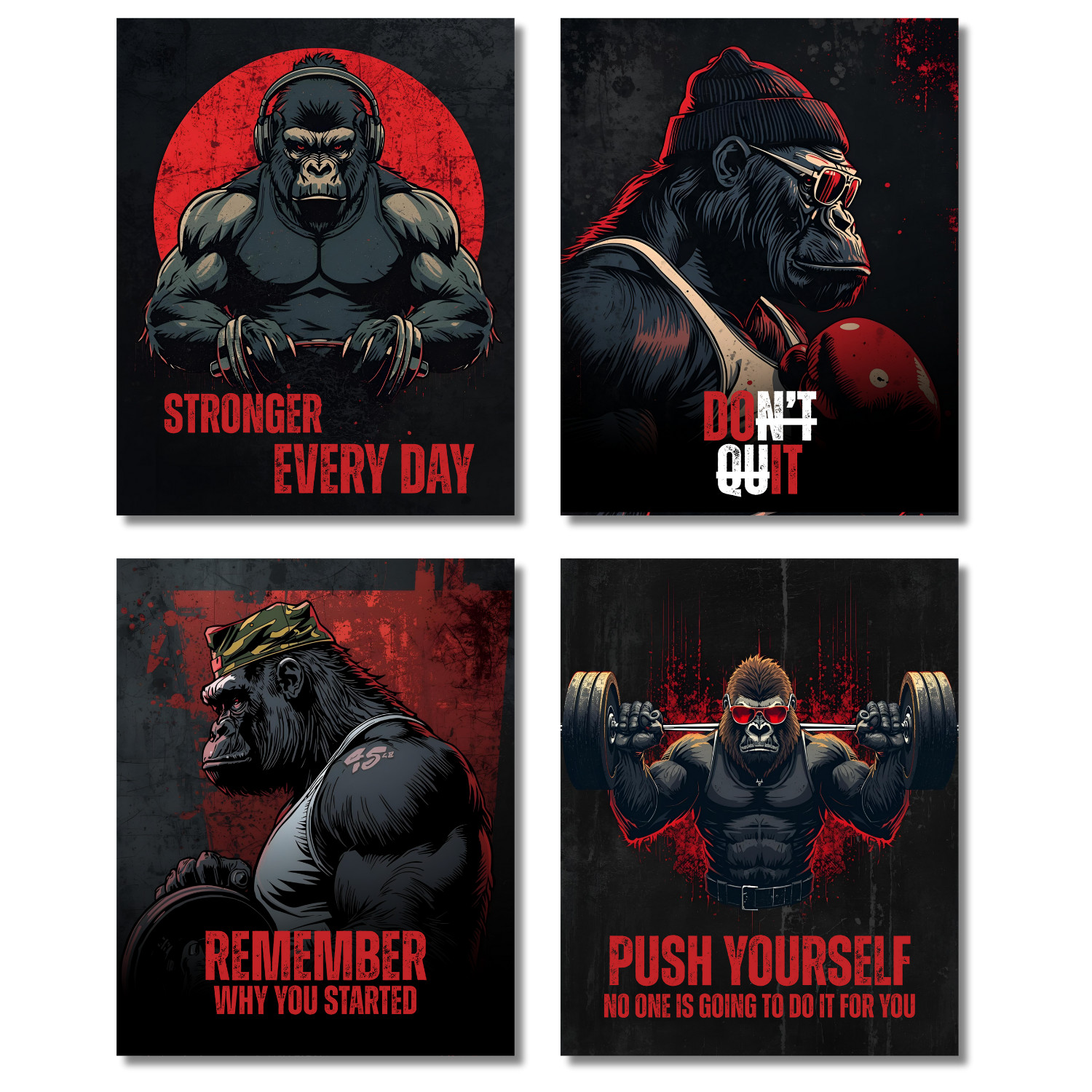 Motivational Gorilla Gym Poster Set Workout Wall Art Print for Home Fitness Room