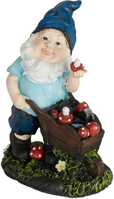 Gartenzwerg mit Pilzen, wetterfest, frostsicher, HBT 14,5 x 10,5 x 7 cm, Gartenf