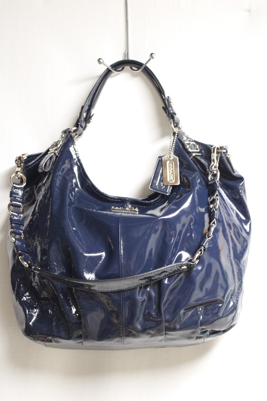 Coach # 15991 Madison Maggie Blue Patent Leather Pleated Hobo Shoulder Bag thumbnail 4