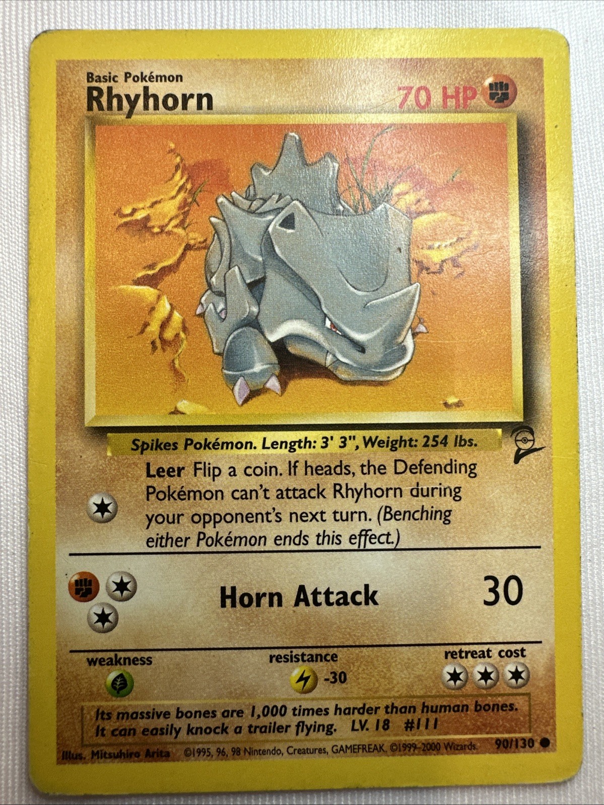 Pokemon TCG Rhyhorn 90/130 Common Vintage Base Set 2 Card LP-NM 2000