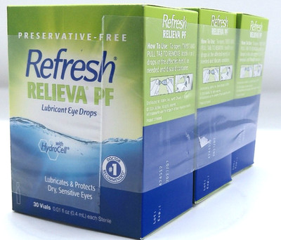 3PK- Refresh Relieva PF Lubricant Dry Eye Drops, 90 Total Vials, Exp. 7/27