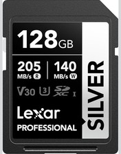 Lexar 128GB SD Card SILVER, up to 205Mb/S Read, 140Mb/S Write, SDXC UHS-I Memory