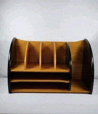 Wooden Pomerantz Desk Organizer – 5 Slot & 2 Shelves, Classic Office Vintage MCM