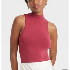 NWT A New Day Dark Pink Mock Neck Sleeveless Seamless Bodysuit Size Large