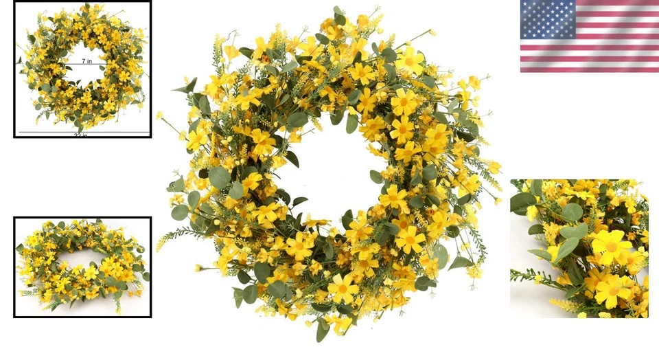 Vibrante Corona Margarita Amarilla 22" - Perfecto para Celebraciones de Pascua y Verano Foto 2 de 4