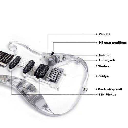 Electric Guitar Maple Acrylic Body Transparent Crystal Guitar Sweet Tone New - Picture 6 of 8