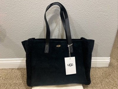 UGG Black Charlee Tote Cow Suede/Leather/Sherpa Purse NWT