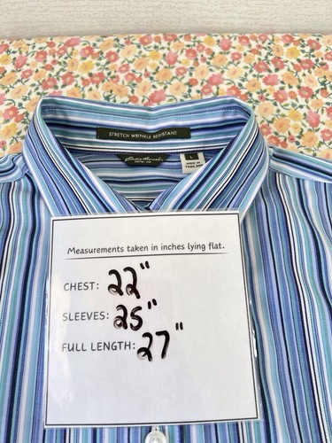 Camicetta Eddie Bauer elasticizzata antirughe bottoni top grande blu a righe