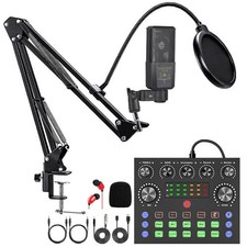 KoolMika Podcast Equipment Bundle, Audio Interface with DJ Mixer and Studio