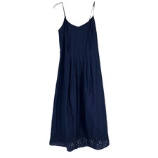 Old Navy Navy Blue Pleated Midi Dress Smocked Eyelet Sleeveless Size M