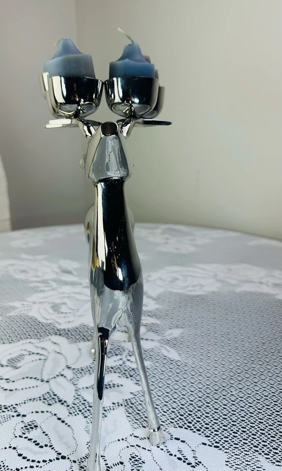 Pottery Barn Silver Plated  Reindeer Candelabra Candle Holder 11.5” Large Decor - Image 4 of 4