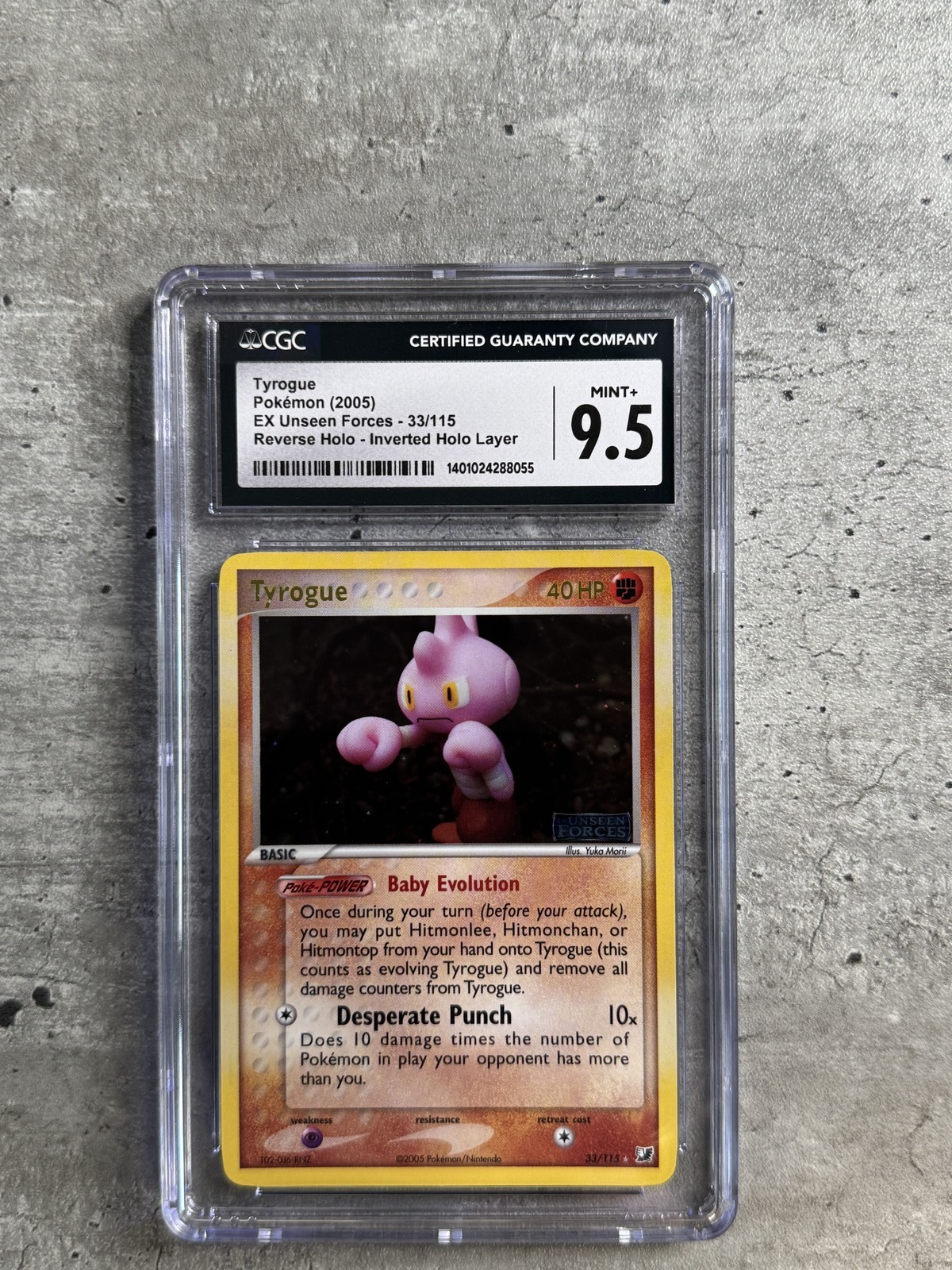 Pokemon Card Tyrogue Rev Holo CGC 9.5 Mint+, EX Unseen Forces 33/115, 2005