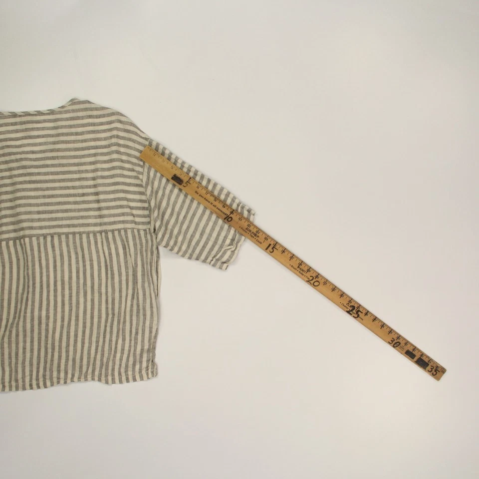 Top Henley Popover 100 % lino para mujer XCVI talla mediana a rayas Lagenlook Boho Foto 4 de 4