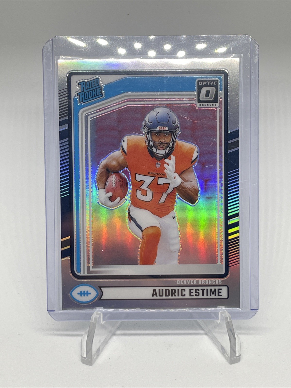 AUDRIC ESTIME 2024 Donruss Rated Rookie Optic Holo Preview BRONCOS!!