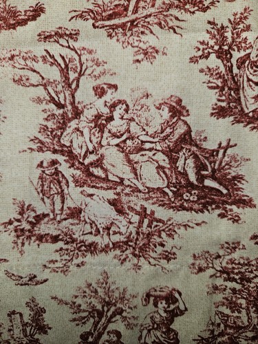 Homemade Red French Pastoral Scene Country Toile Curtains Unlined 81" X 60"Wide - Picture 7 of 10