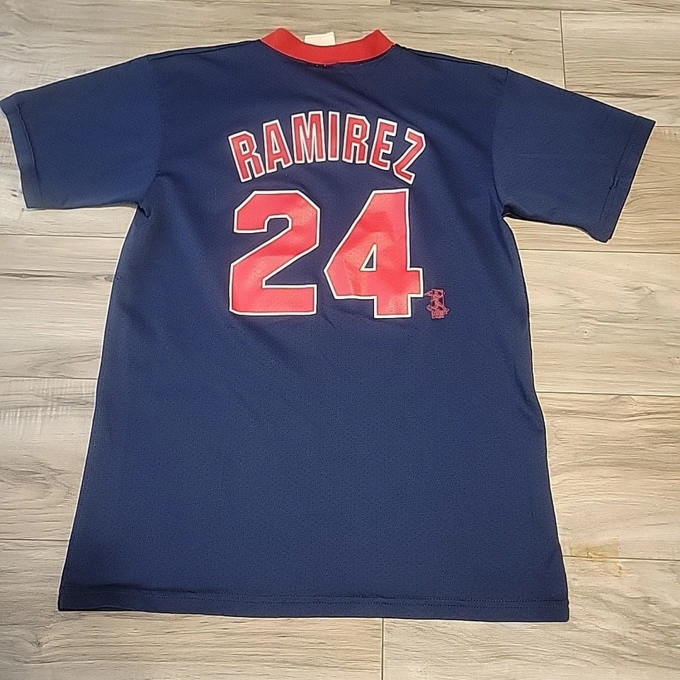 Majestic Jersey Manny Ramiez Boston Medias Rojas Juvenil Grande Azul Rojo MLB Hecho en EE. UU. Foto 2 de 4