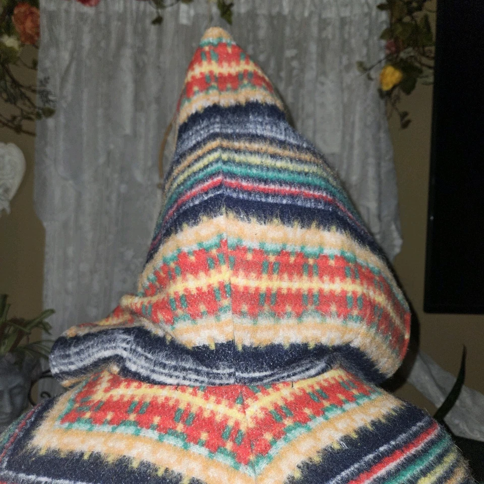Poncho bohemio hippy vintage de lana años 60 70 con capucha forrado pesado camping hoguera  Foto 3 de 4