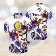 Minnesota Football Team Vikingss Hawaiian Button Down Shirt Unisex Adults S-5XL