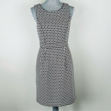 WHBM Geometric Blk/Wht Midi Classic Sheath Dress SZ 2 Lined Work Party Holiday