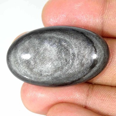 49.80Cts Natural Sheen Silver Obsidian Oval Cabochon Loose Gemstone