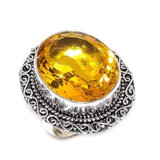Citrine Gemstone 925 Sterling Silver Jewelry Ring Size 9 Gift for Her p351