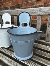 Vintage Milk Jug Pail Enamel Bucket Floral Display Garden Decor Pale Blue / ONE