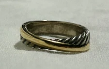 18K David Yurman Crossover Cable Ring Yellow Gold & Sterling Size 7.5