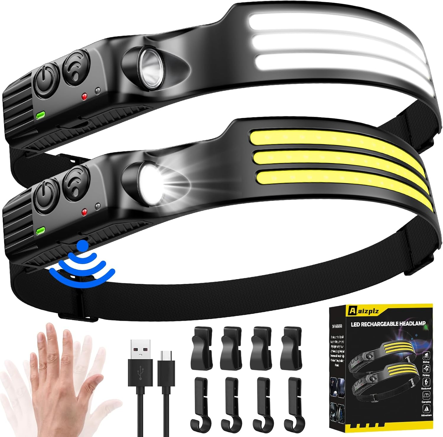 Head Torch Rechargeable,2 Pack 3000 Lumens 230° Wide Beam Super Bright Headtorch