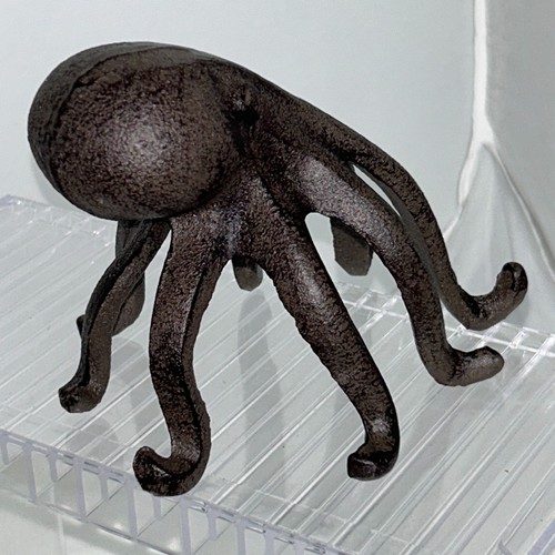 Cast Iron Standing Octopus Heavy 5" X 6" Black Metal Rare Coastal