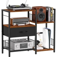 AV Media Stand, Record Player Stand with Vinyl Storage Holds up to 280+ Album...