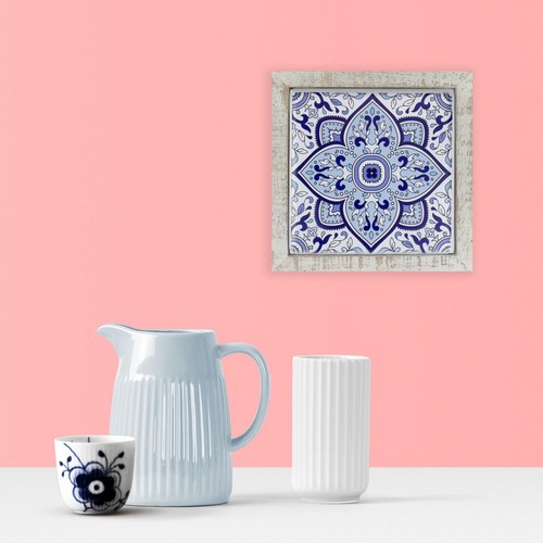 Raz 9.75" Blue and White Floral Tile Wall Decor - Bild 2 von 5