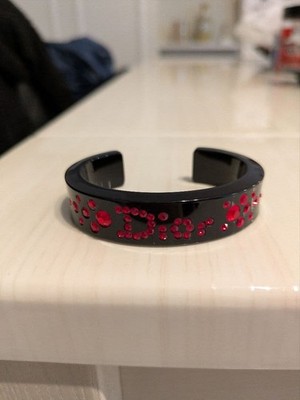Christian Dior Black Rhinestone Bracelet Red Stone Plastic