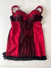 Frederick's Of Hollywood Bodysuit Womens M Red Lace Babydoll Ruffle Bow Lingerie