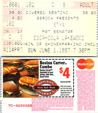 STYX CONCERT TICKET STUB, 6/01/1997, COCA COLA LAKEWOOD AMPHITHEATRE