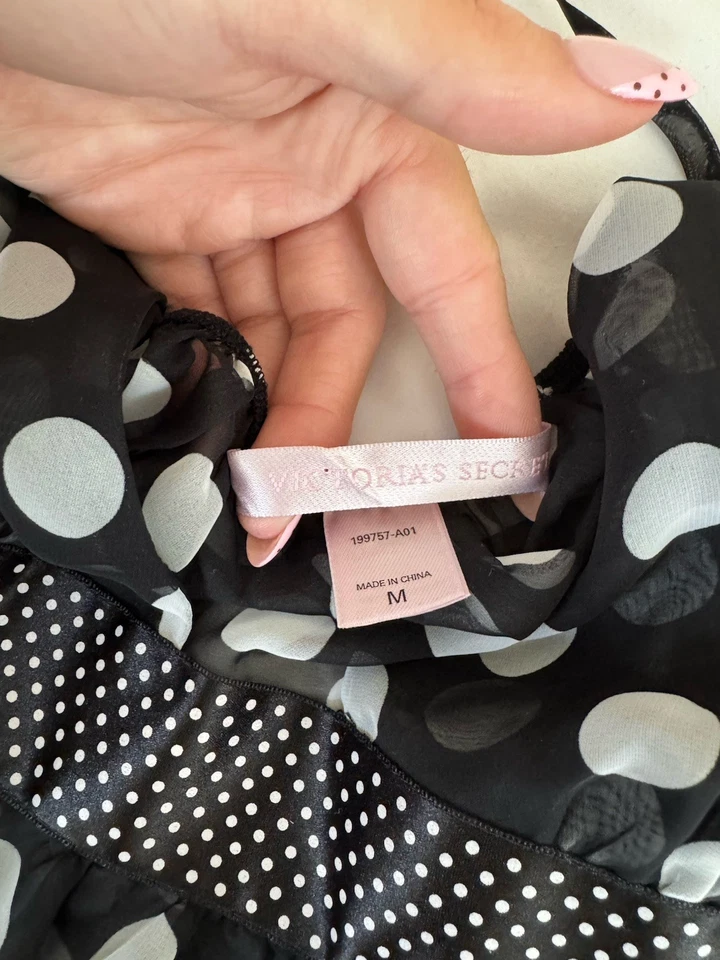 Top Babydoll Victoria's Secret Negro Talla M, Lunares, Encaje, Transparente, Vintage Foto 2 de 2
