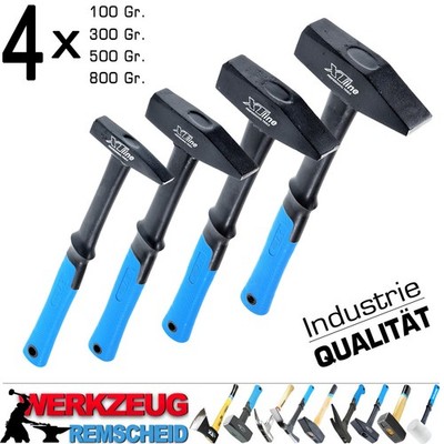 4 x Profi Schlosserhammer 100 - 800 Gram Werkstatt Hammer Ergo Fiberglas Stiel