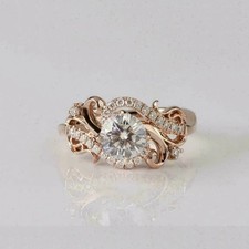 Art Deco Style 3Ct Round Lab Created Diamond14K Yellow Gold FN Engagement Ring