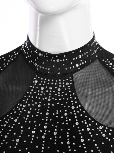 Women's Skating Leotard Mesh Long Sleeve Ballroom Costumes High Low Dancewear - Picture 67 of 80