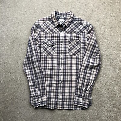 All Saints Herren Slim Fit Pearl Snap Check Karo Baumwolle Western Hemd Größe M