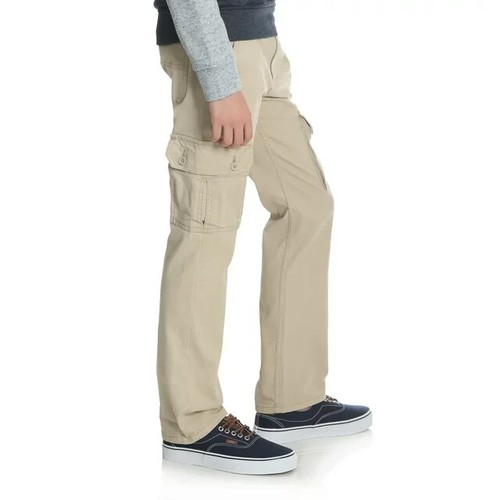 Wrangler Stretch Cargo Pants Boys 14 Husky Beige Cotton Pull-On Pockets Solid - Picture 2 of 6