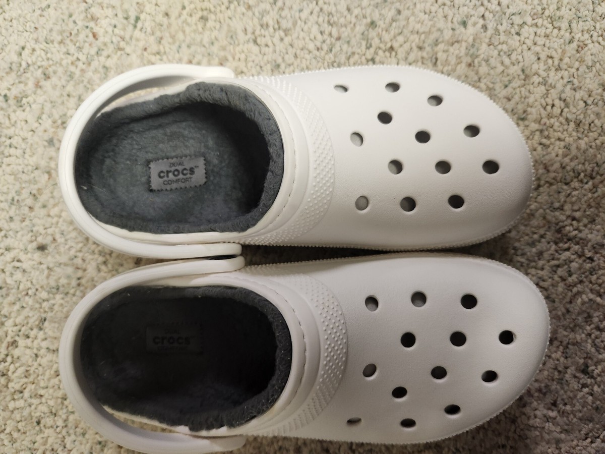 Crocs Classic Lined Clogs M7 W9 White Dual Comfort Slip On  display picture 1