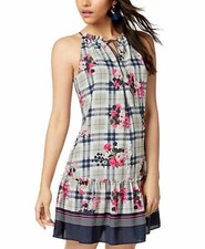 Maison Jules Womens Ruffled-Hem Sleeveless Keyhole A-Line Dress