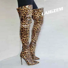 Women Thigh High Boots Back Zip Up Thin High Heels Boots Over Knee Shoes Woman