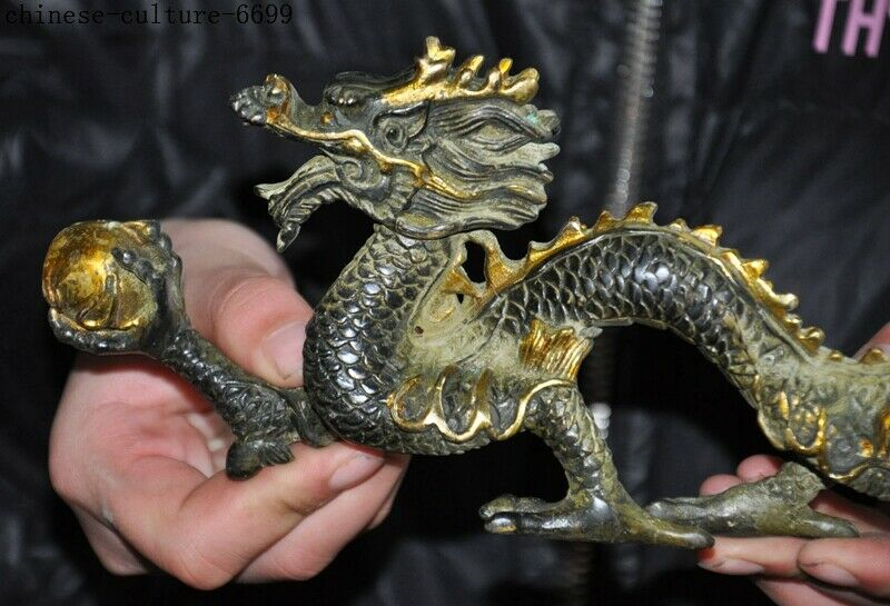 12'' China bronze Chinese Zodiac lucky Feng Shui animal loong dragon